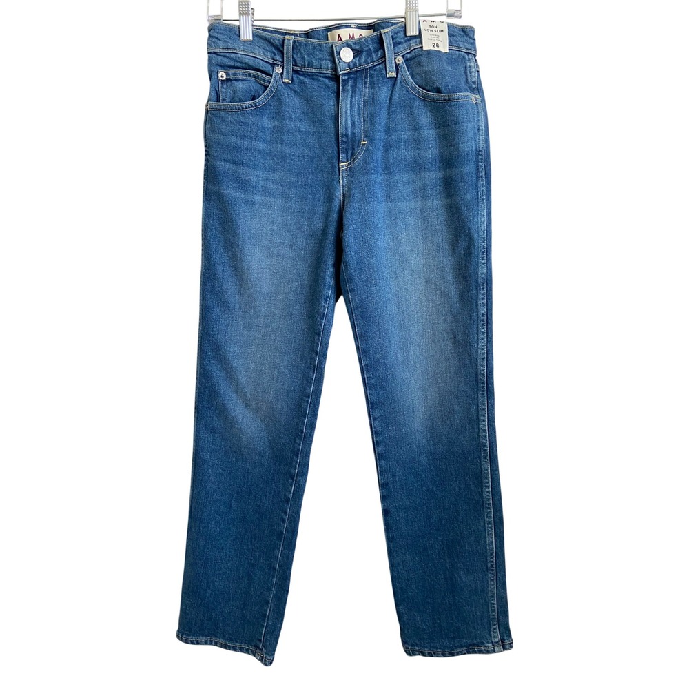 AMO Toni Low Slim Jeans Lust Blue Low Rise Tapered Denim A97170 Size 28 NEW